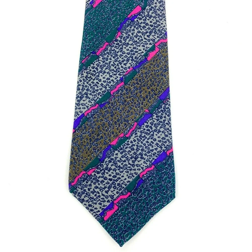 MISSONI Diagonal Animal Print Striped Multicolor 100% Silk Necktie - Needs fix